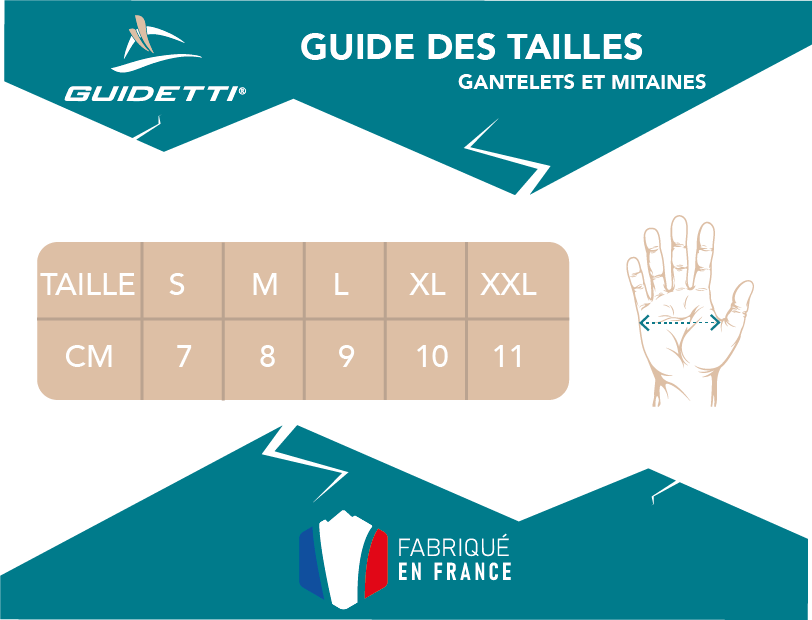 Guide des tailles pour gants et mitaines Guidetti